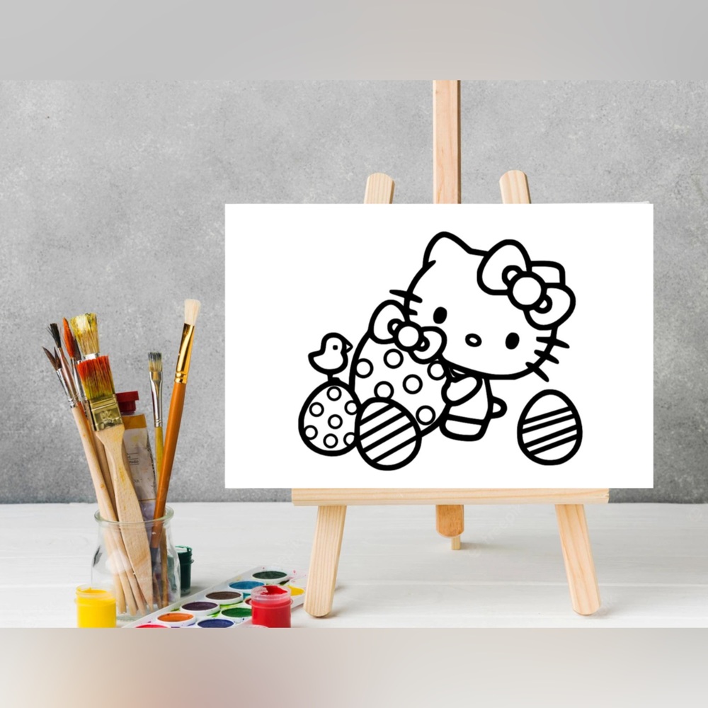 Paint Your Own Hello Kitty Easter Egg Scene Canvas , Sip and Paint Canvas